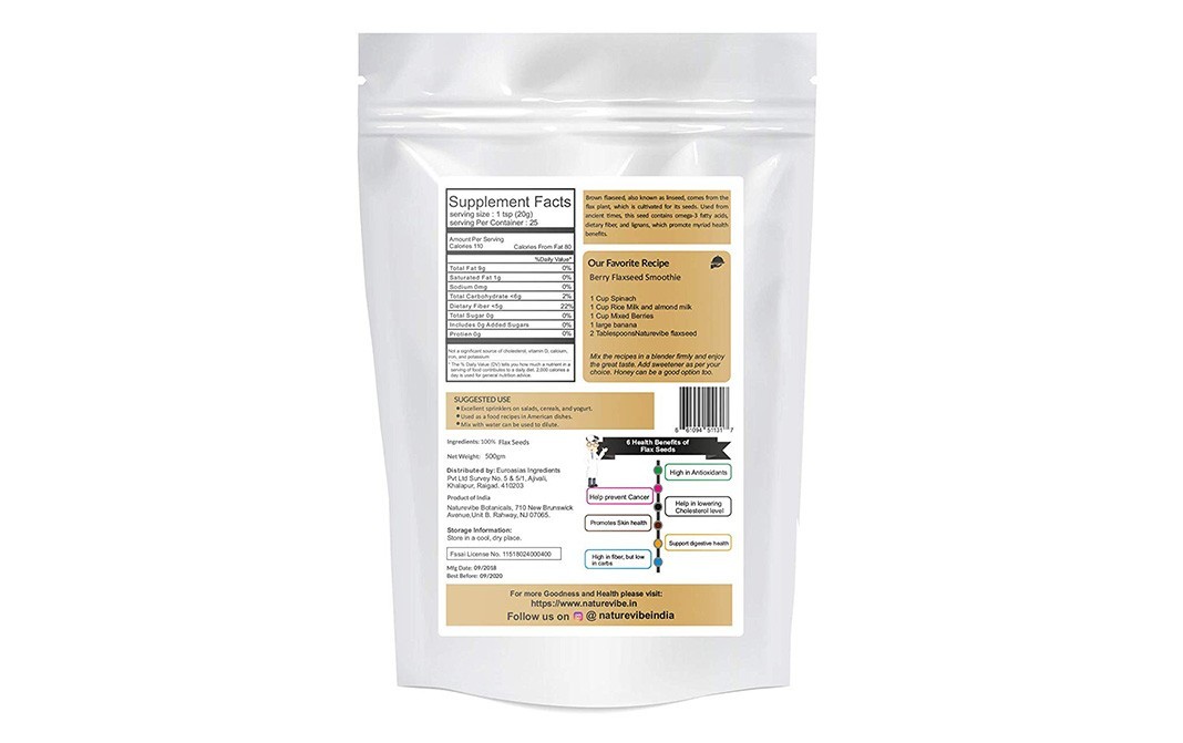 Naturevibe Botanicals Organic Flax Seeds    Pack  500 grams